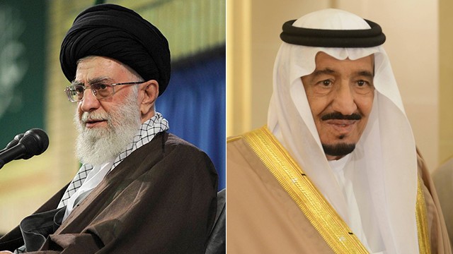 El Líder Supremo de Irán, Ayatollah Ali Khamenei, izquierda, y el Rey Saudita Salman bin Abdulaziz Al Saud