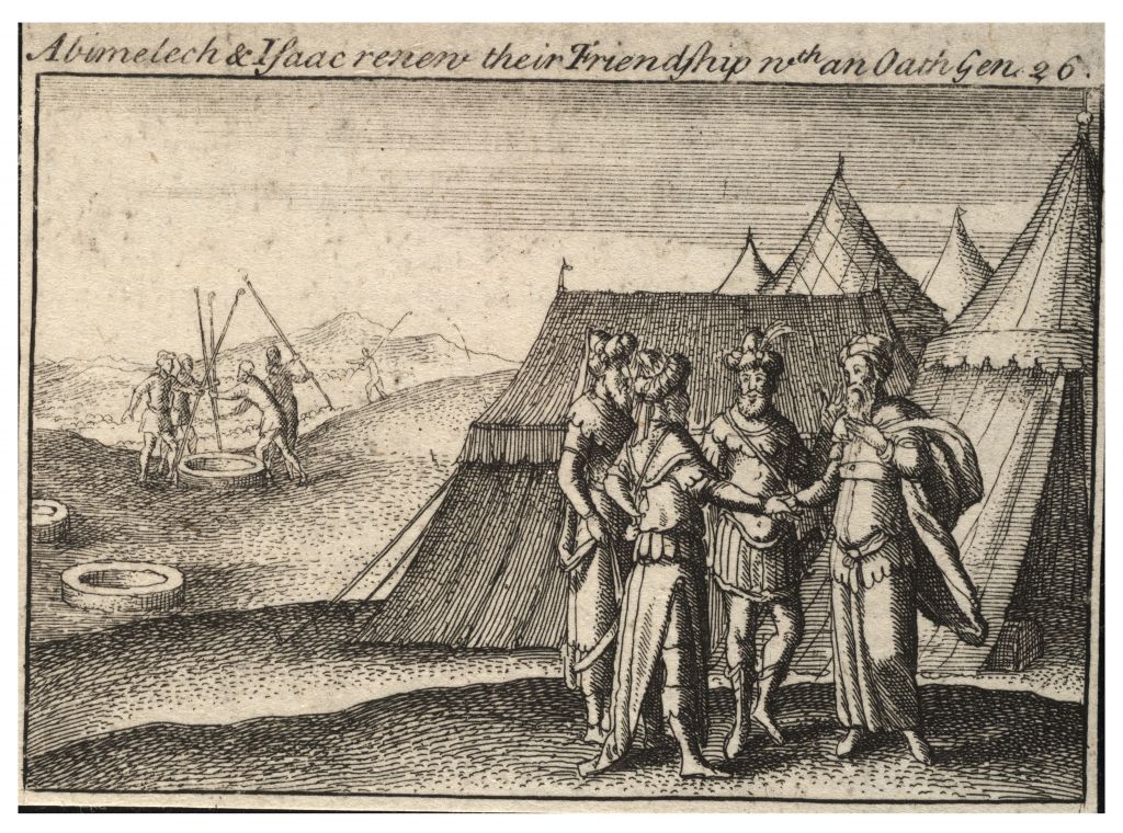 A lithograph depicting Abraham making an oath to the Philistine King Abimelech. (University of Toronto Wenceslaus Hollar Digital Collection)