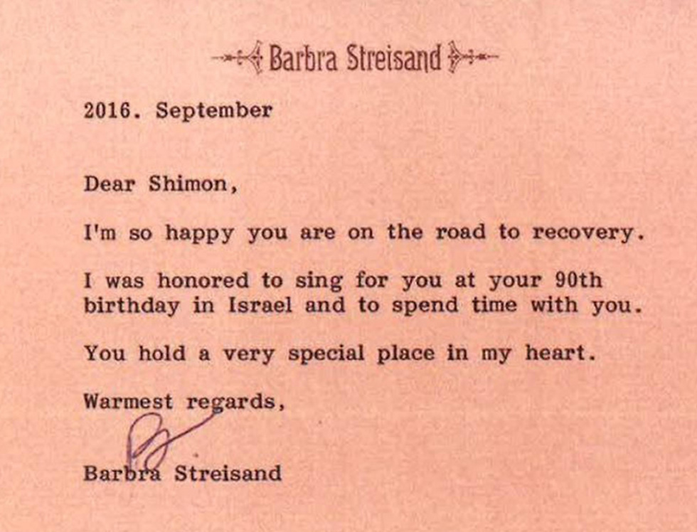 Barbra Streisand's get-well letter to Peres