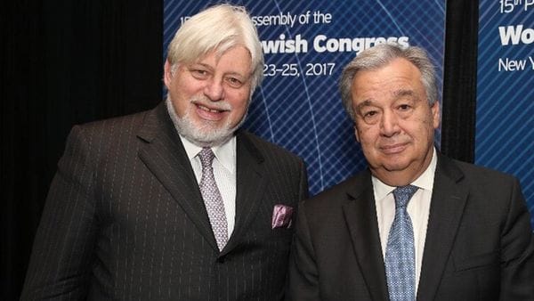 Adrián Werthein, presidente del Congreso Judío Latinoamericano, y el secretario general de las Naciones Unidas, António Guterres (WJC)